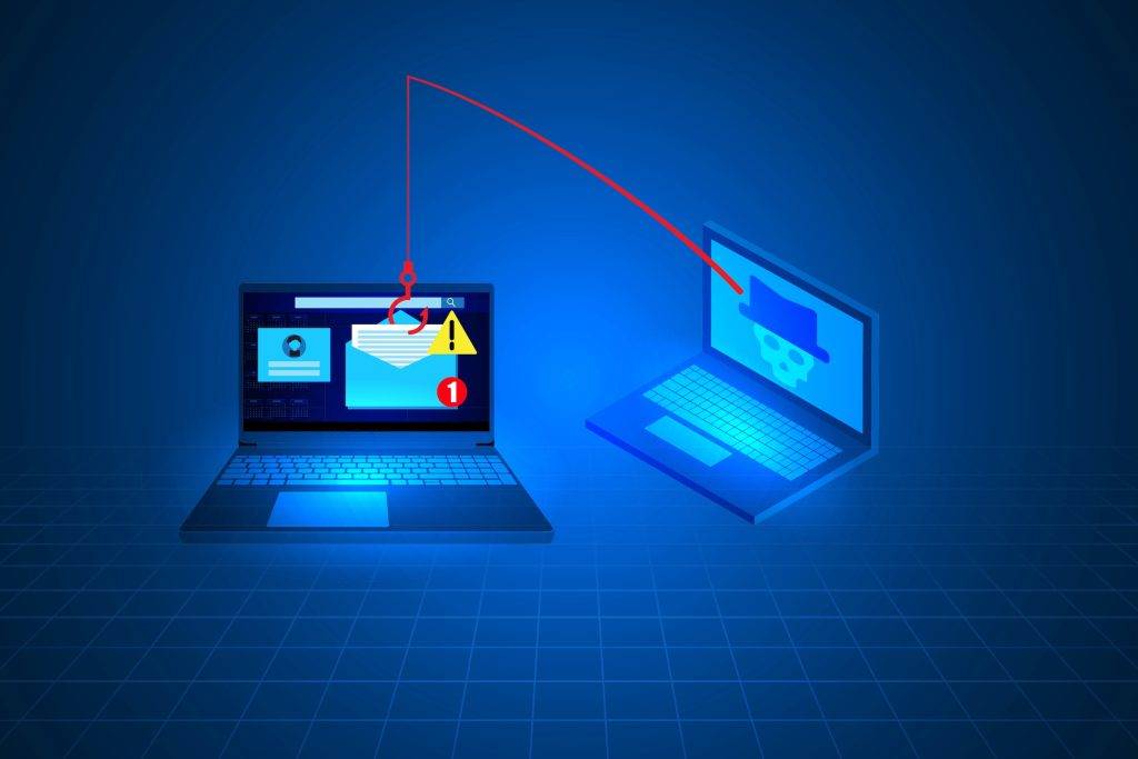Email phishing attack sent via a hacker to the victim's email.