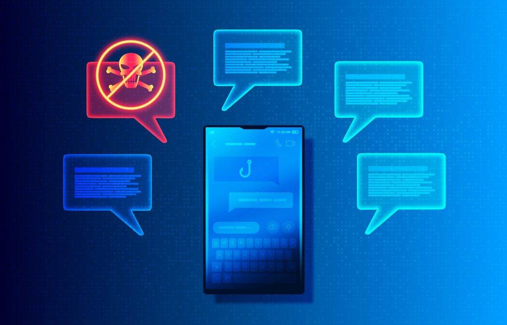 Smishing attack using fake text message to pretend to be a trusted source