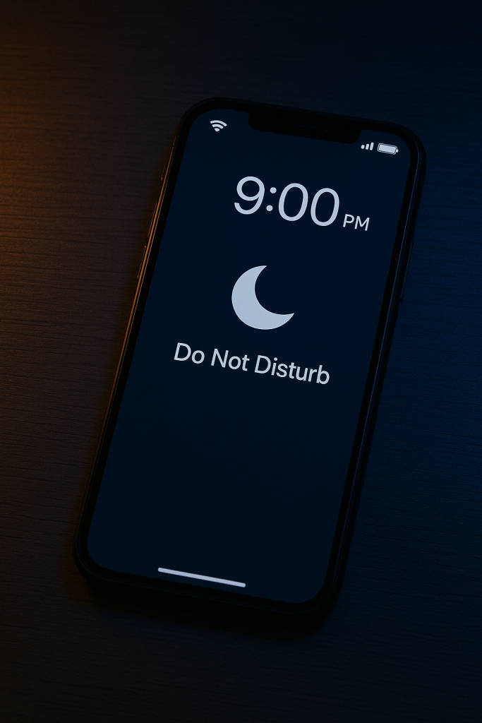 Cell phone showing do not disturb warning at 9:00 PM following new Texan regulations