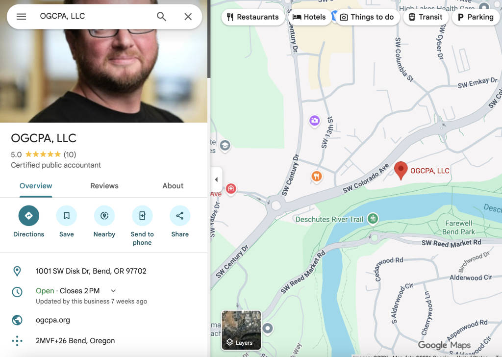Google map pack listing that appears in Google Maps when you search for a specific business name