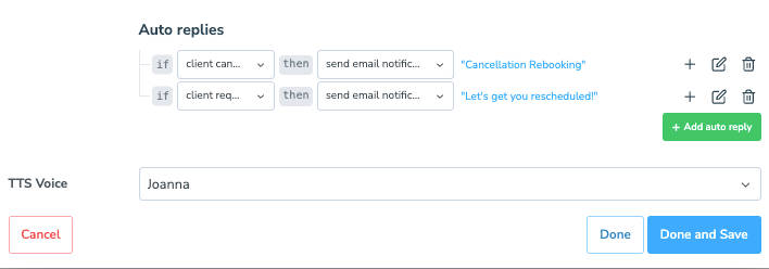 Automatically rebook clients when they cancel or request a reschedule after a call. 