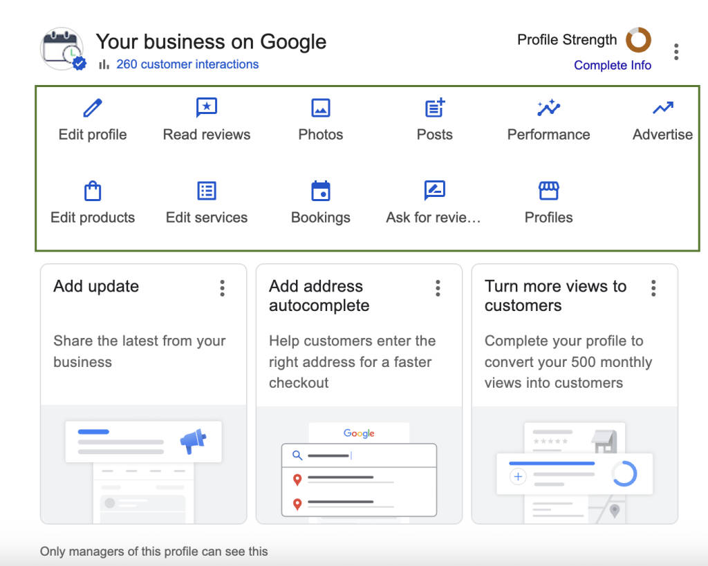 Edit Google Business profile by selecting option to edit such as edit profiles, photos, or posts