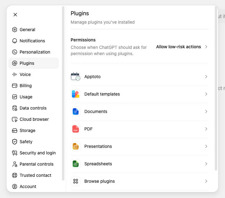 Apptoto MCP on approved ChatGPT plugins list
