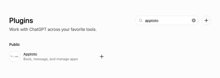Official Apptoto ChatGPT plugin as seen in ChatGPT plugin directory.