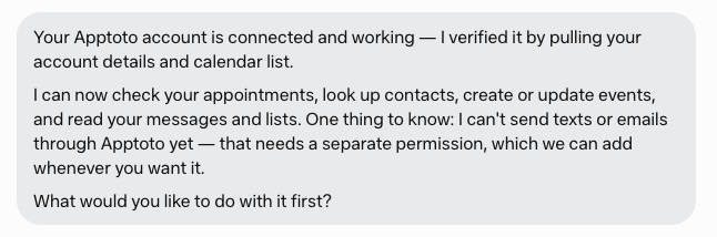 Muse confirming the Apptoto connector is working