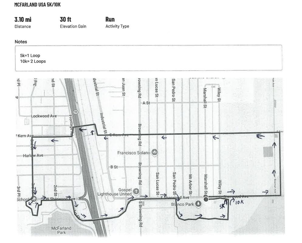 9th Annual McFarland USA 5k & 10K , 1 mile Special Needs