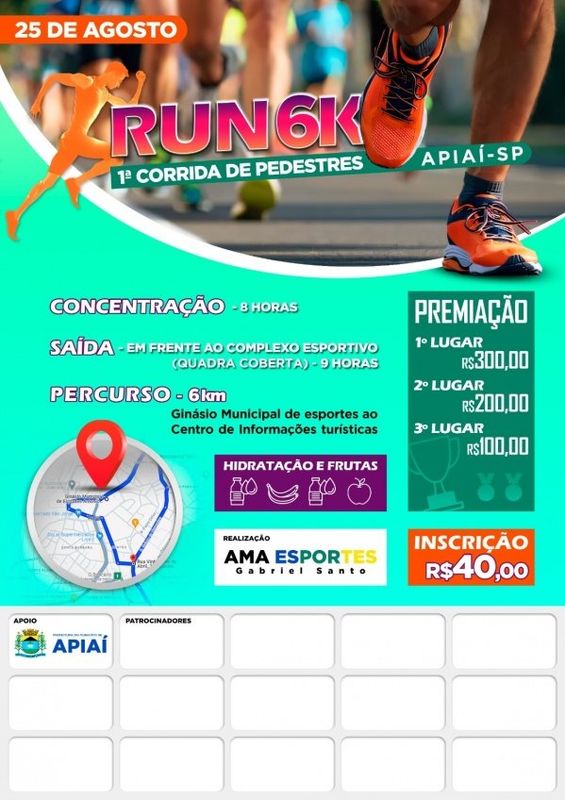 1º CORRIDA DE PEDESTRES RUN 6K APIAÍ SP