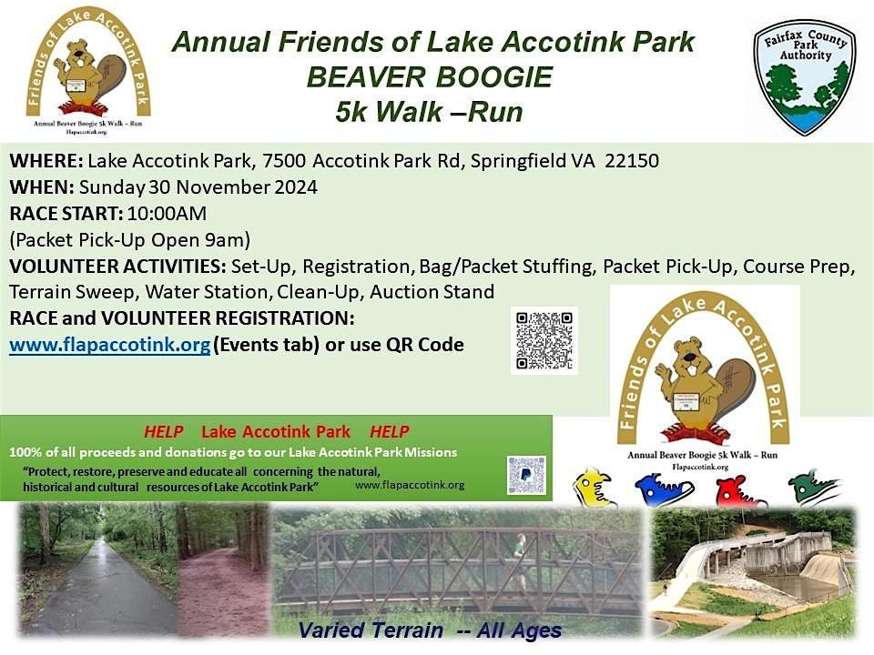 Annual Lake Accotink Park Beaver Boogie Run Walk