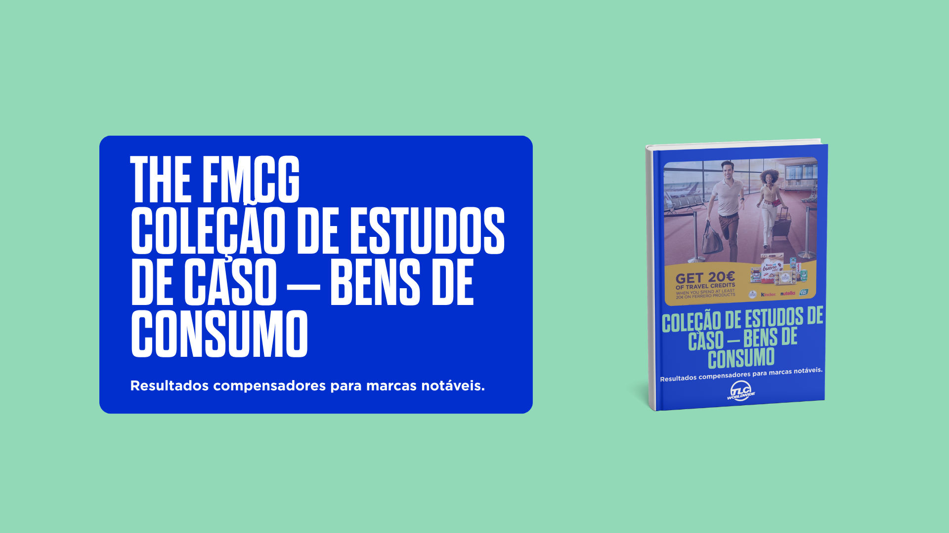 Um gráfico promocional apresentando um livro intitulado „A Coleção de Estudos de Caso FMCG“ com o subtítulo „Resultados gratificantes para marcas notáveis“.