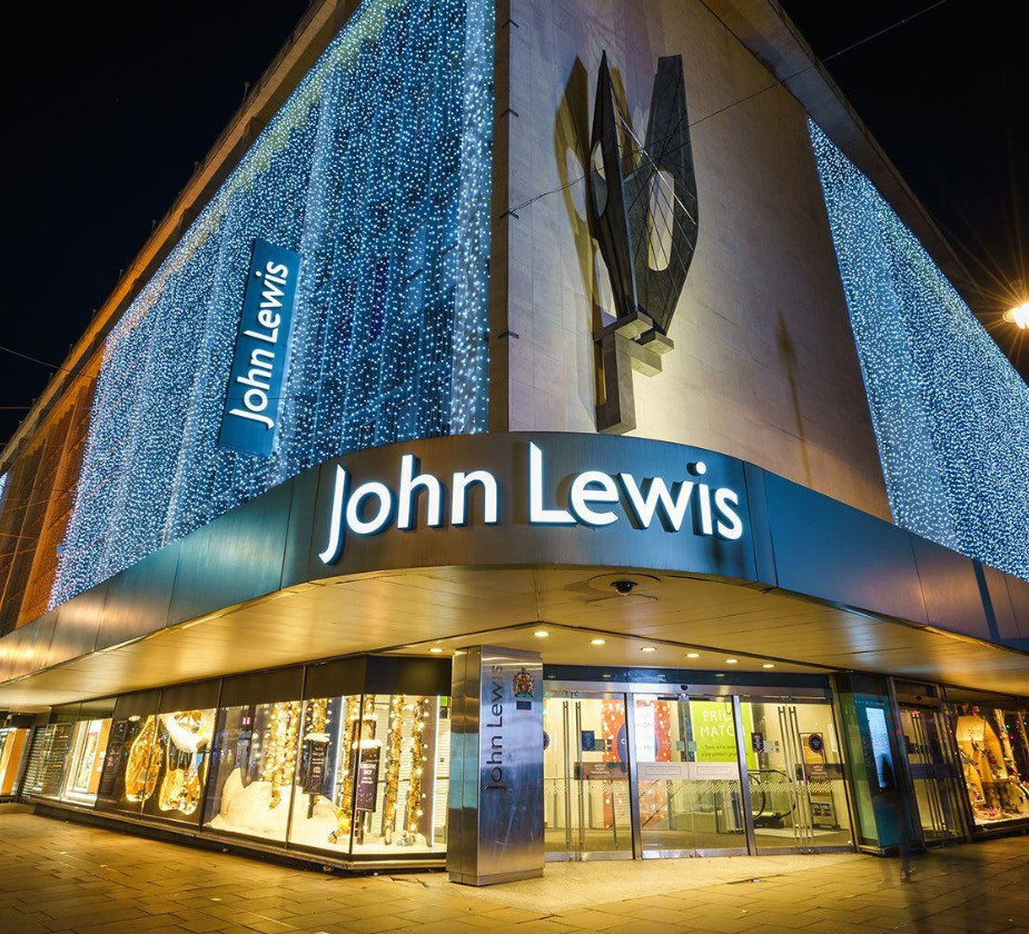 John Lewis department store is decorated with Christmas lights.