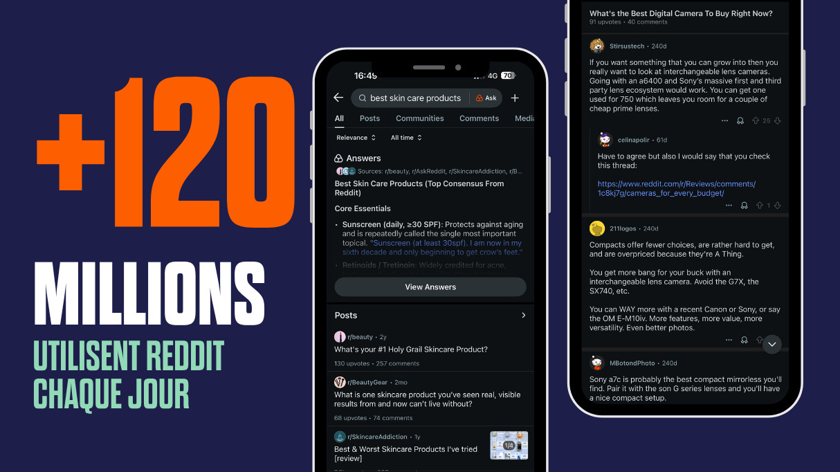 Visuel avec l'application Reddit et une grande statistique