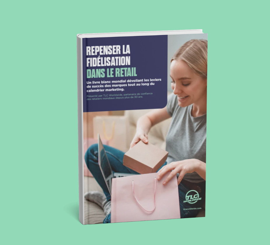 Un visuel promotionnel présentant un livre intitulé « Repenser la fidélisation dans le commerce du retail », avec le sous-titre « Un livret blanc mondial sur les leviers de succès des marques ».