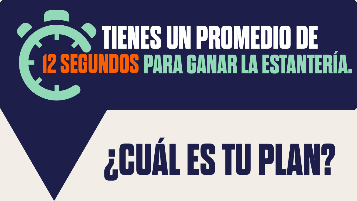 Gráfico que dice: “Tienes un promedio de 12 segundos para ganar la estantería. ¿Cuál es tu plan?”