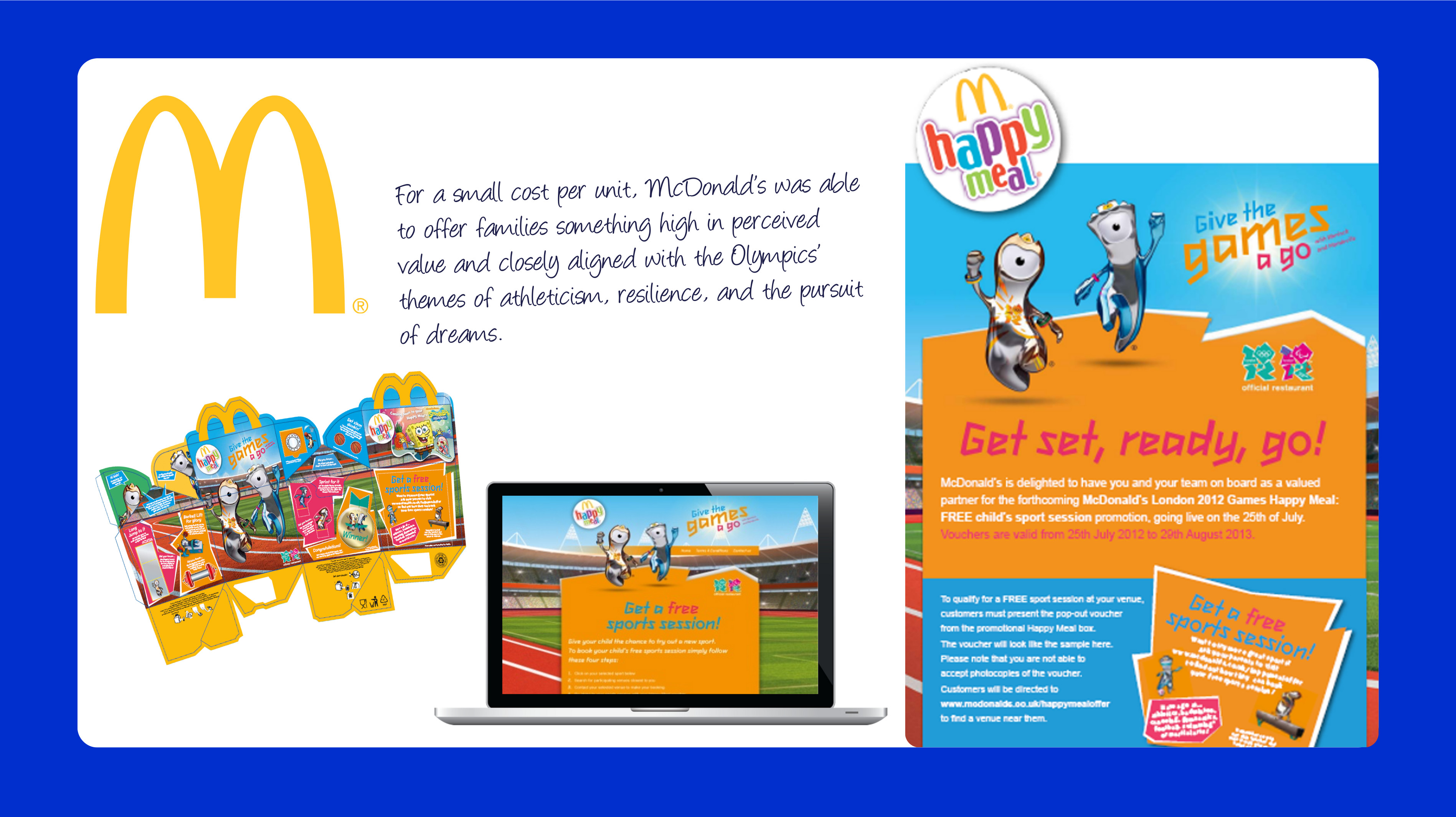 McDonald's promotional image featuring the Happy Meal box with an athletic theme for the London 2012 Olympics