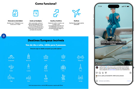 ActivoBank promotional graphic about travel destinations and steps for a service.