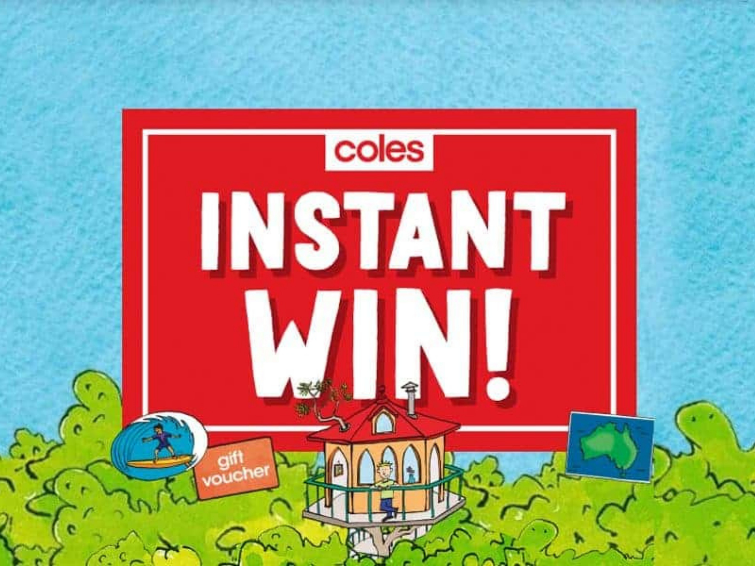 Cartoon-Bild eines Baumhause im Wald mit einem "Sofortgewinn"-Banner.