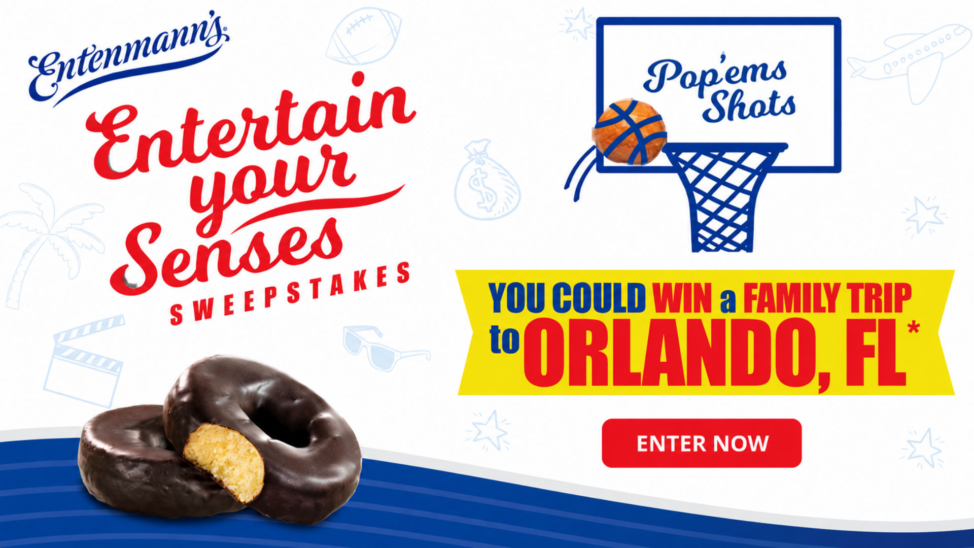 Entenmann's promotional graphic "Enter to win a family trip to Orlando, FL through the Entertain Your Senses Sweepstakes."