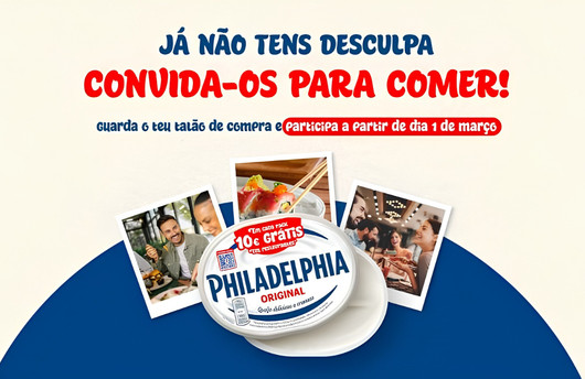 Philadelphia cream cheese product, with photos of people enjoying food in the background.