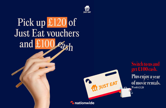 Promotional graphic of Nationwide Student JUST EAT voucher and cash reward