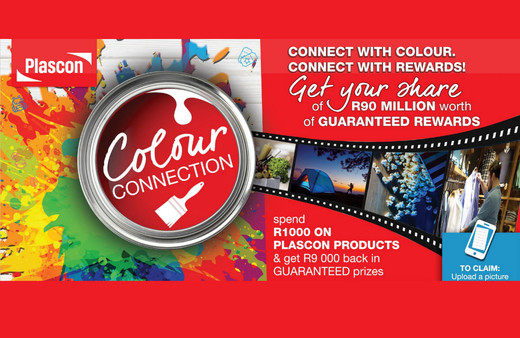 Text saying "connect with Colour" on a red background with pain splatter