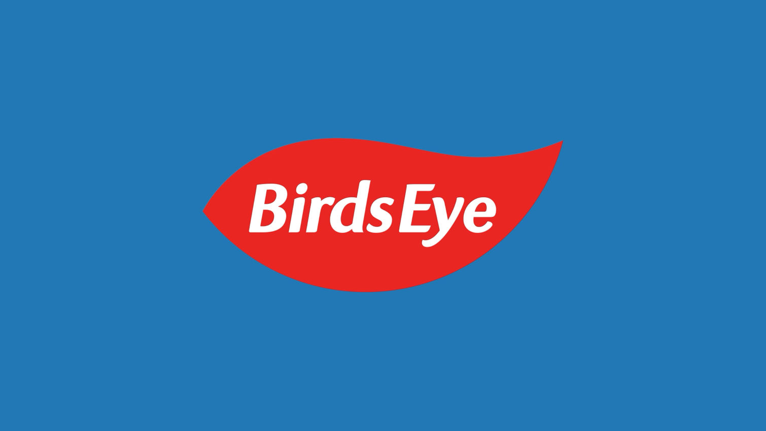 Das rote Birds-Eye-Logo auf blauem Hintergrund.