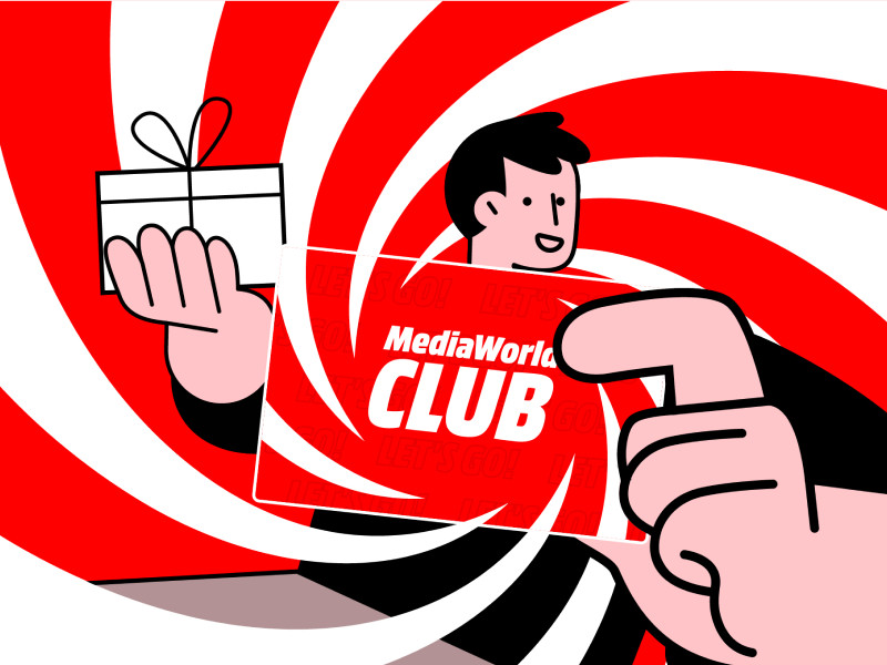 Cartão MediaWorld Club em fundo vermelho/branco
