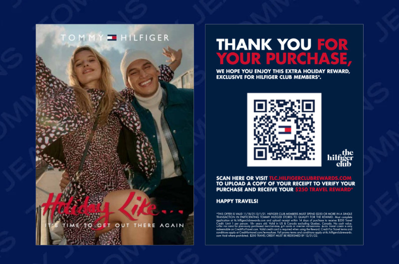 A Tommy Hilfiger promotional poster with QR code for uploading rewards