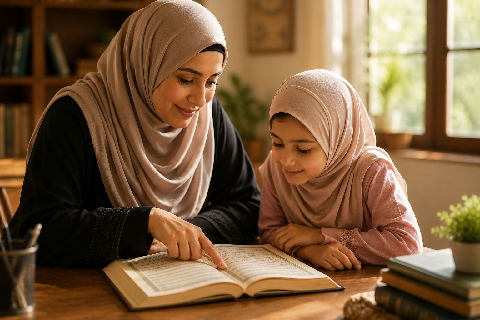 A Teacher and Student Studying Tajweed Together