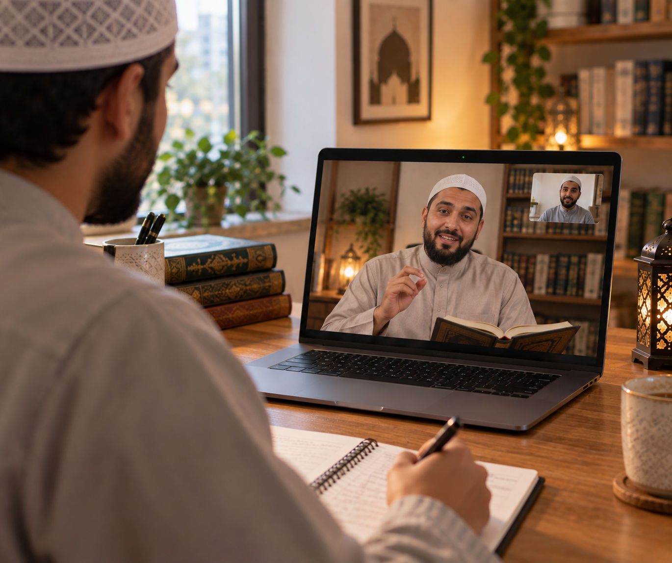 Online Quran teacher correcting a student's Tajweed pronunciation