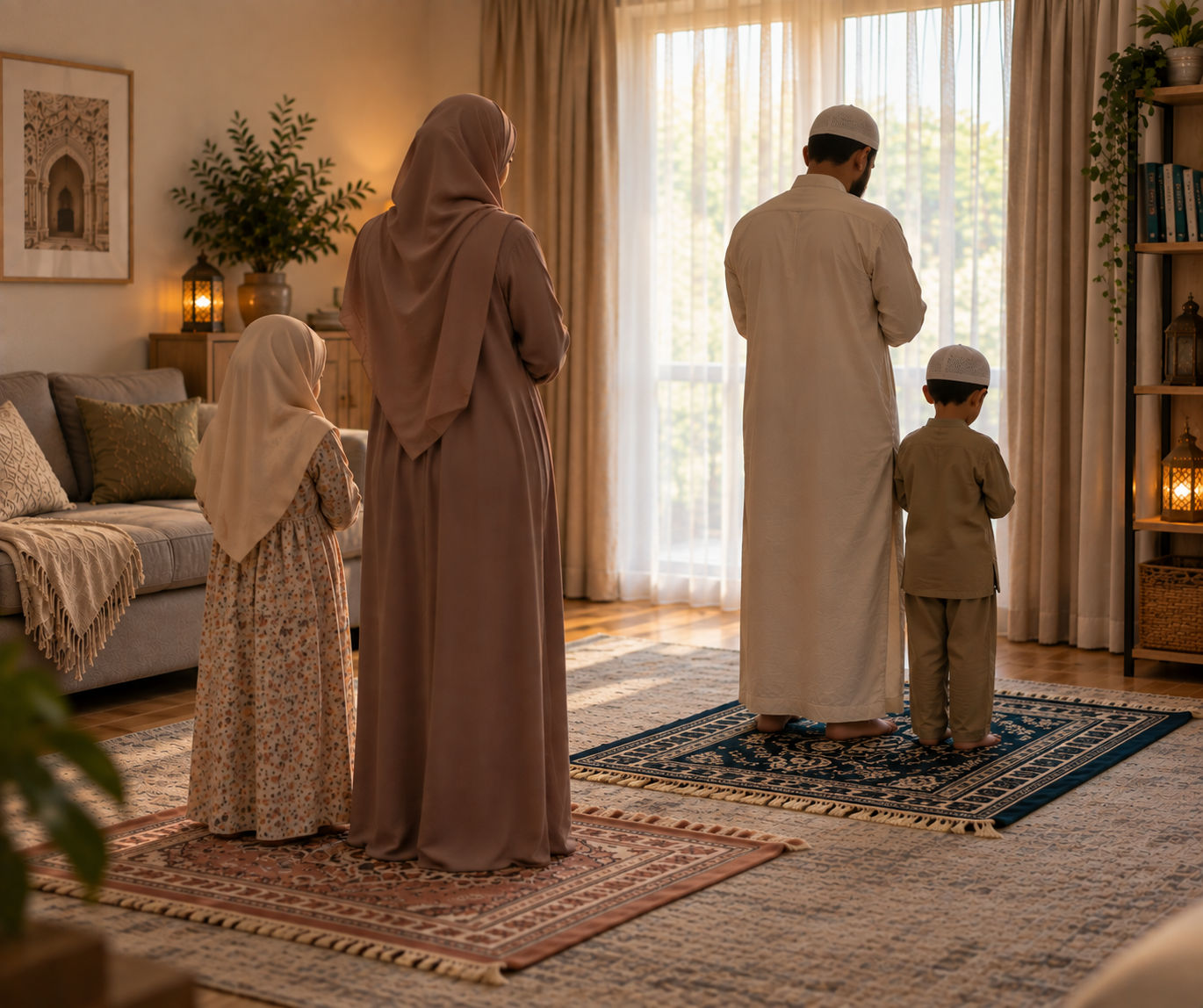 Muslim family praying together