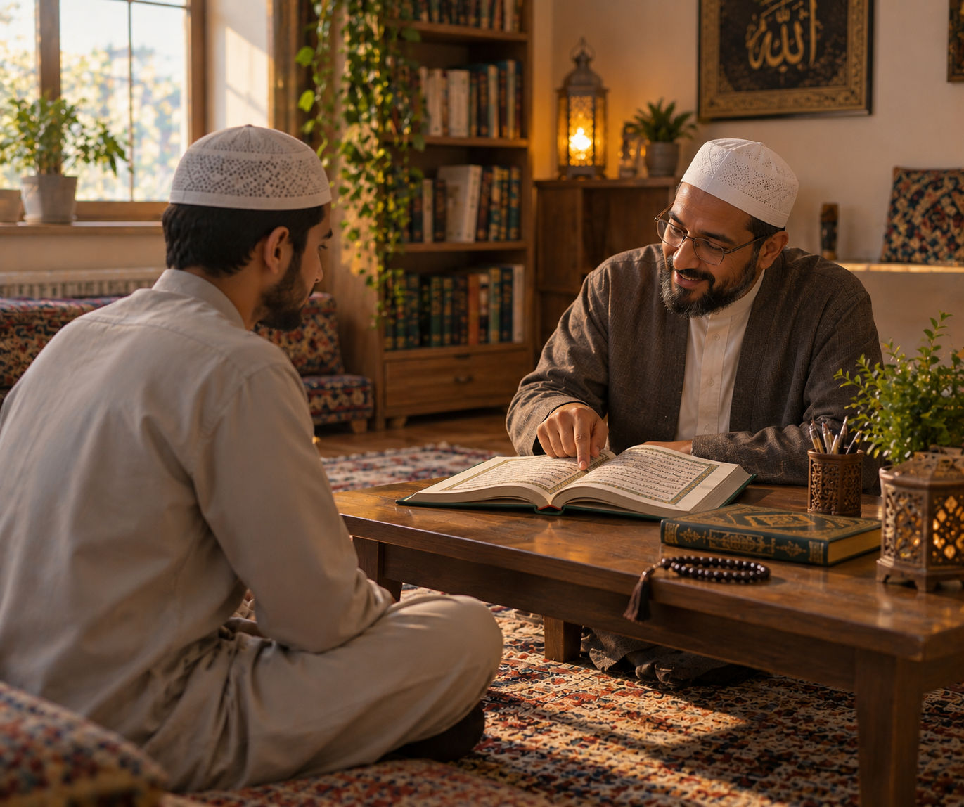 Adult learner practicing Quran reading