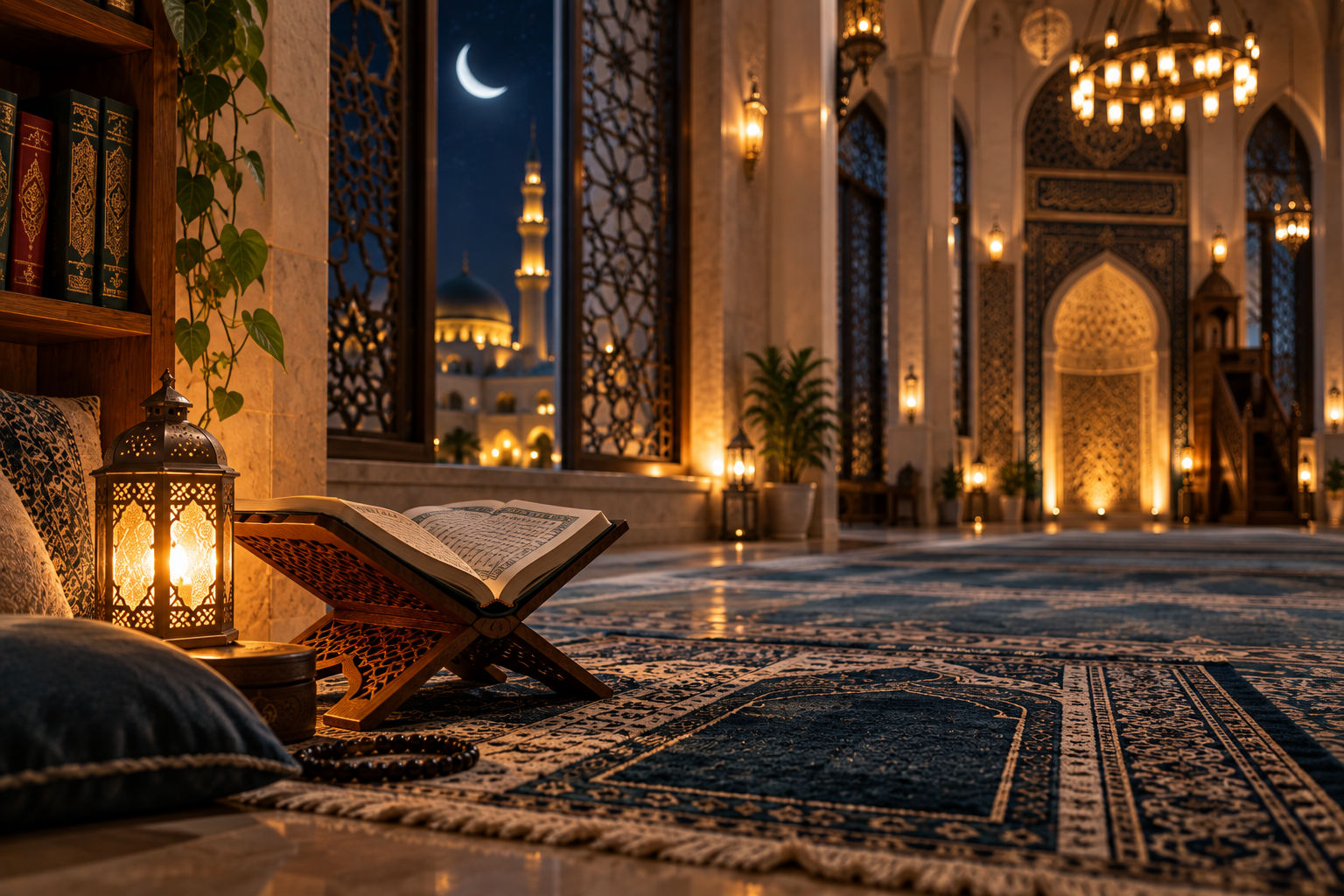 مسجد دافئ تحت ضوء القمر