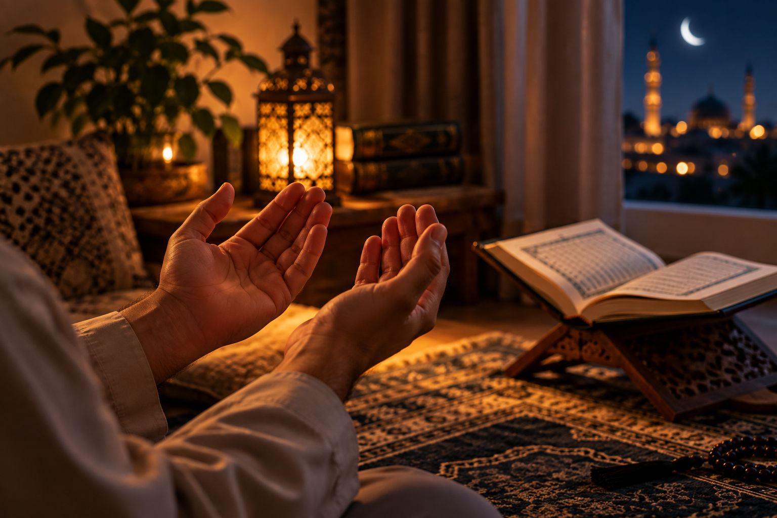 دعاء دافئ بجوار المصحف