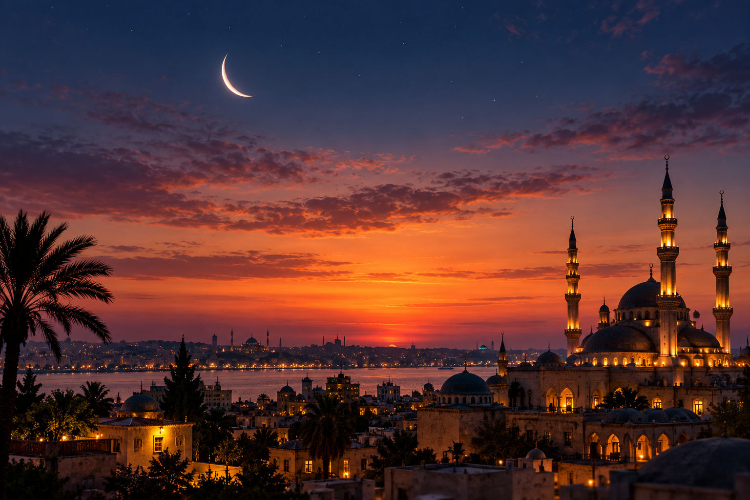 أفق مسجد عند الغروب الهلالي