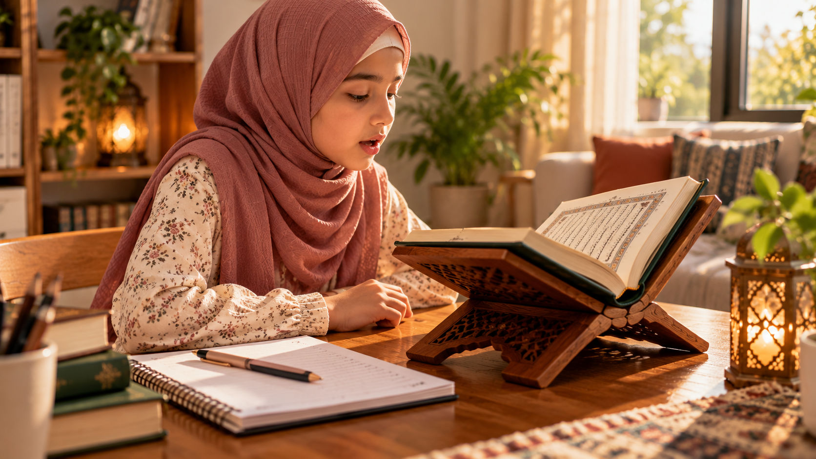 جلسة تلاوة دافئة في المنزل