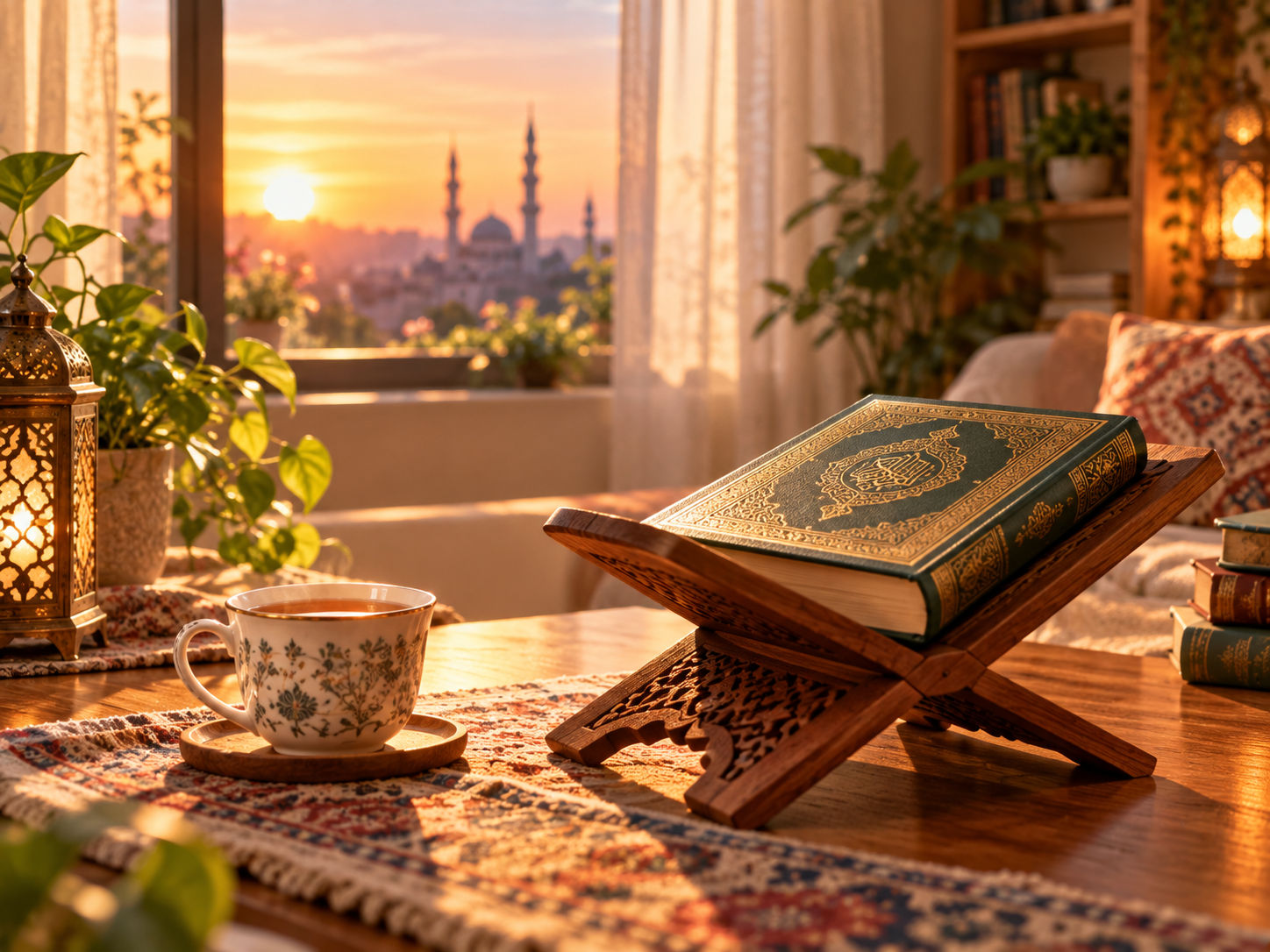 ركن تأمل دافئ عند شروق الشمس