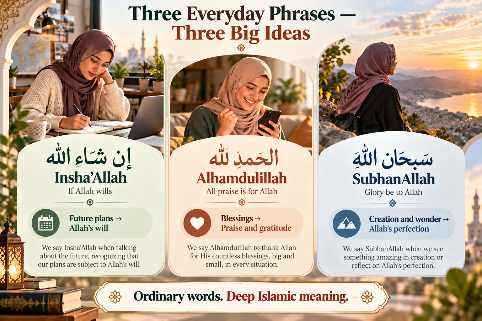 ثلاث عبارات يومية ومعانٍ إسلامية عميقة