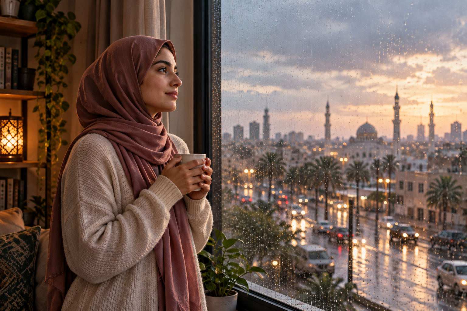 Rainy Reflections by the Mosque Window