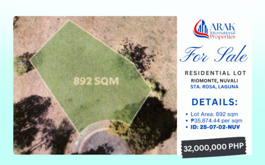 High-end 892 SQM Prime Residential Lot in Riomonte, Nuvali in Sta. Rosa, Laguna