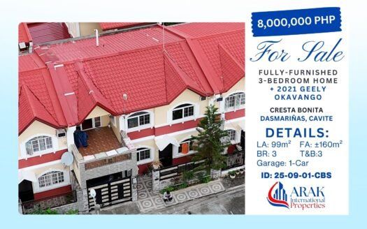 Fully-Furnished 3-Bedroom Home + 2021 Geely Okavango in Dasmariñas City, Cavite