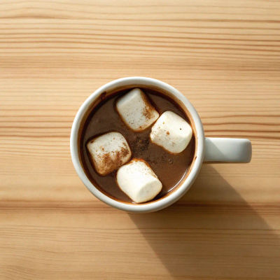 Hot chocolate topped with whipped cream and cocoa powder