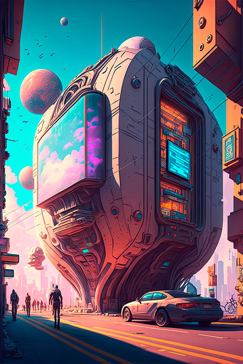 Futuristic cyberpunk building