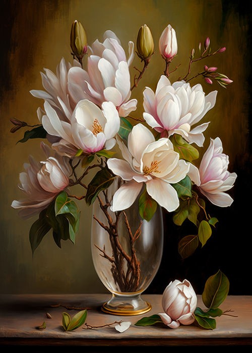 Bouquet of magnolias in a vase