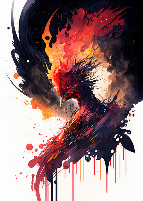 Watercolor painting of a cosmic phoenix bird