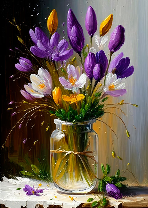 Bouquet of crocuses in a vase