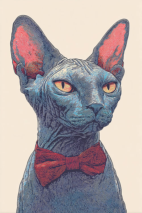 Gentleman Sphynx – Red Bow Tie Portrait