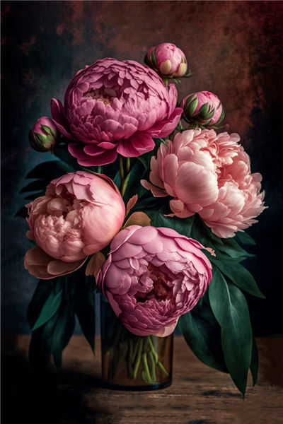 Elegant Pink Peonies Bouquet – Dark Floral Still Life