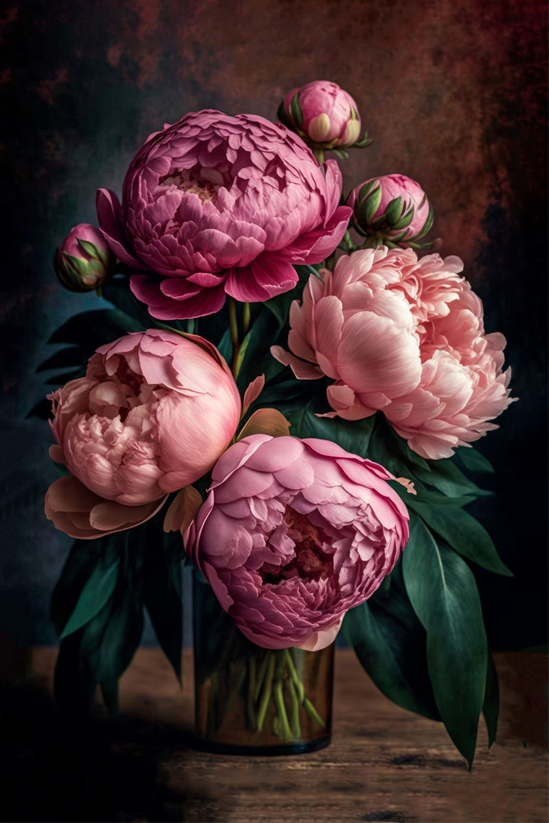 Elegant Pink Peonies Bouquet – Dark Floral Still Life
