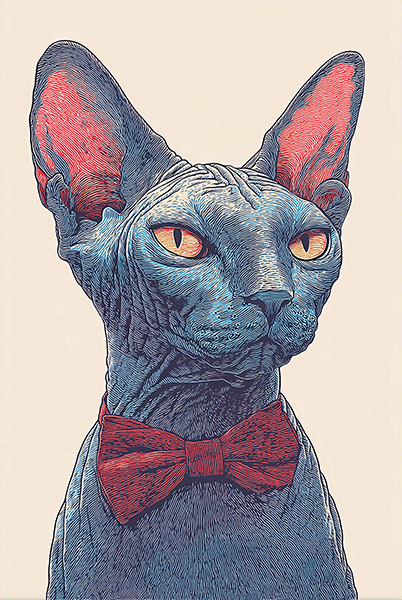 Gentleman Sphynx – Red Bow Tie Portrait