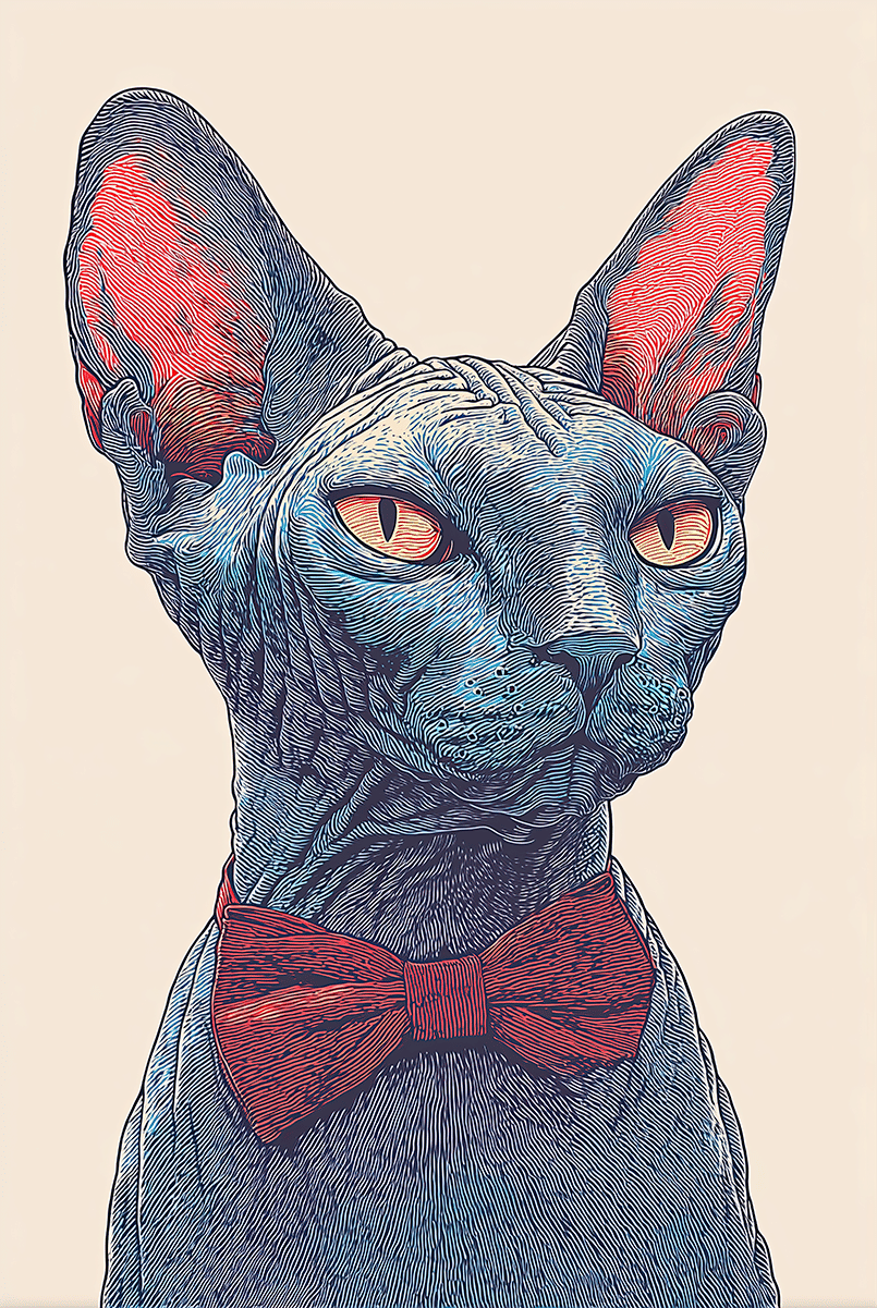 Gentleman Sphynx – Red Bow Tie Portrait